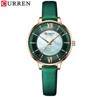 CURREN 9080 Green PU Leather Analog Watch For Women - RoseGold & Green